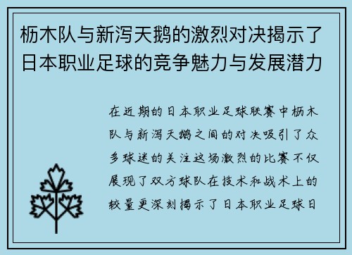 枥木队与新泻天鹅的激烈对决揭示了日本职业足球的竞争魅力与发展潜力