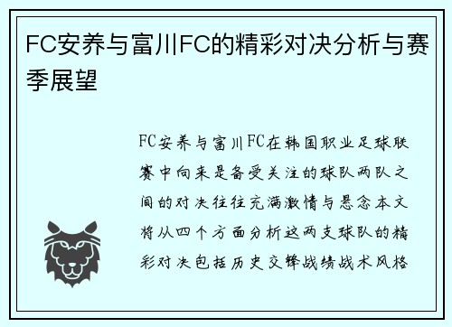 FC安养与富川FC的精彩对决分析与赛季展望